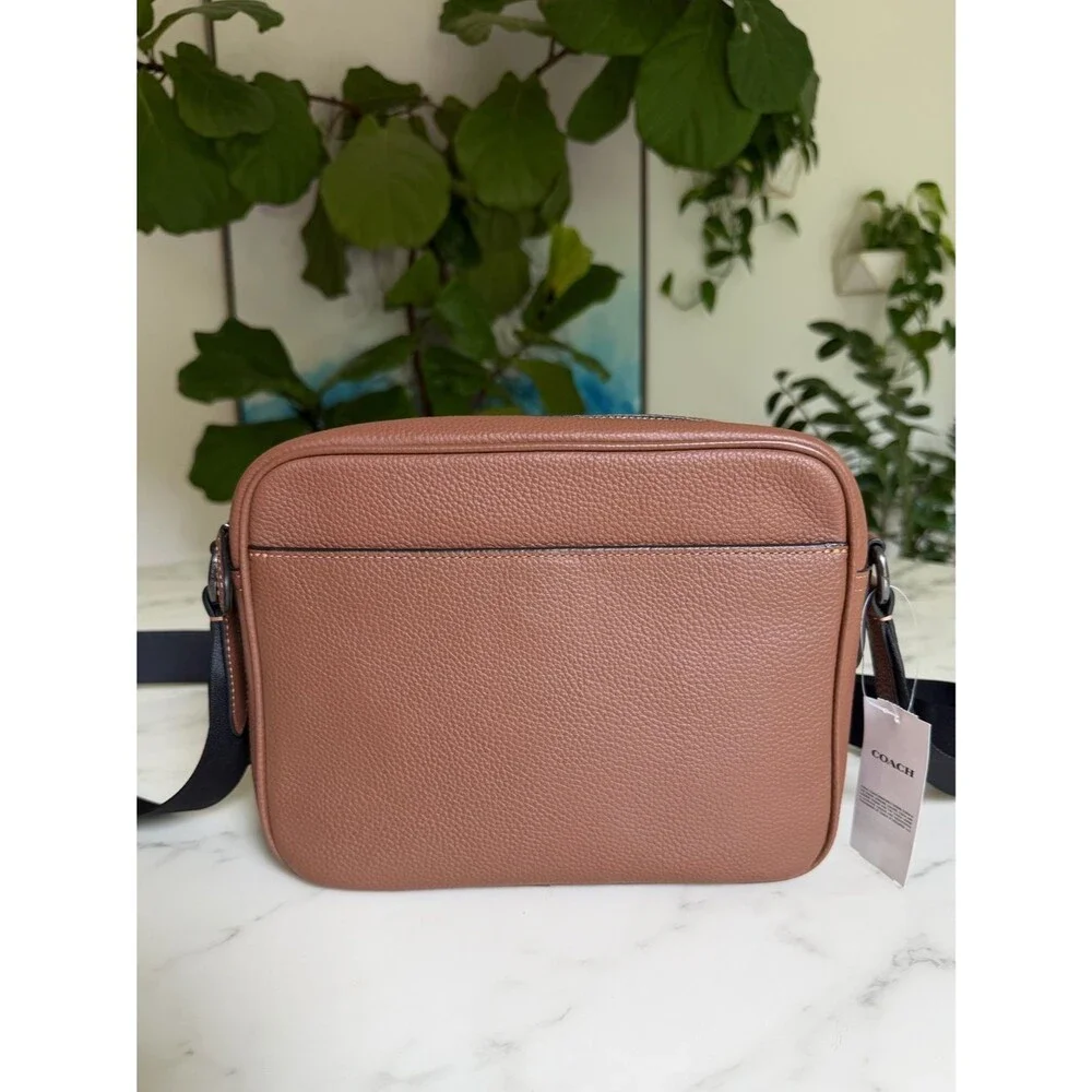 NWT COACH Hudson Crossbody Bag Gunmetal / Saddle Brown Leather Messenger C5399